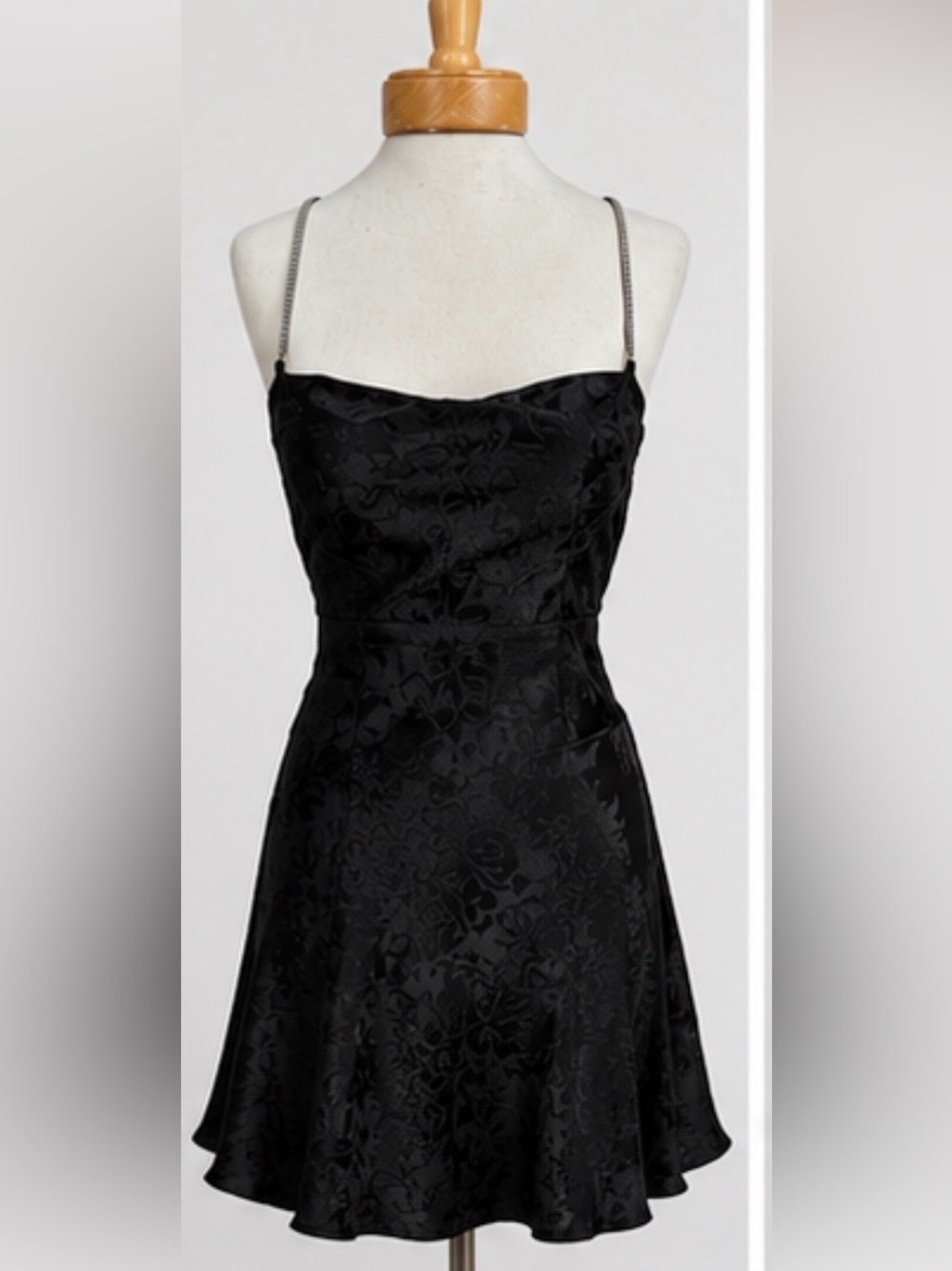 For Love & Lemons Satin Jacquard Lace-Up Back Mini Dress Black Size M - Picture 5 of 8